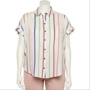 Juniors’ White Striped Button Up Blouse - Size XS